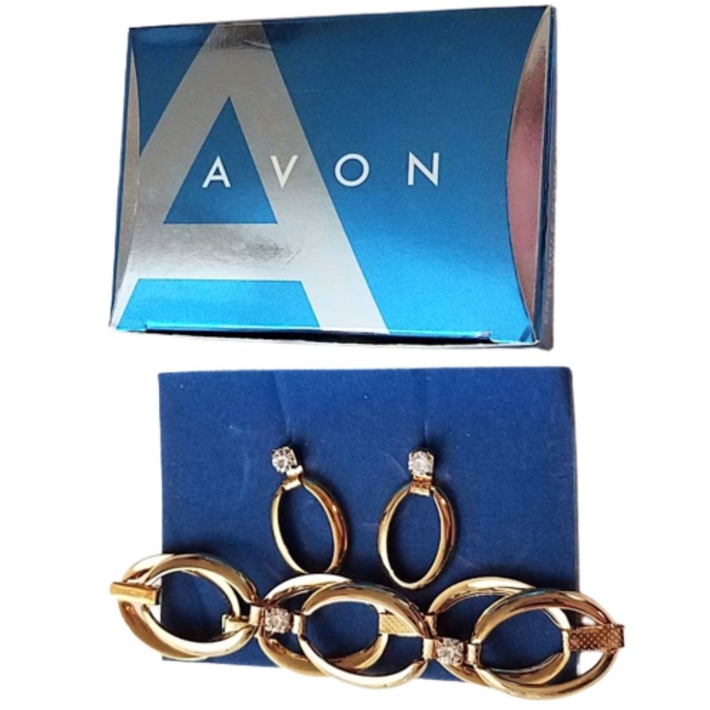 AVON OVAL LINK Bracelet And Earring Gift Set - Goldtone 2009 NIB